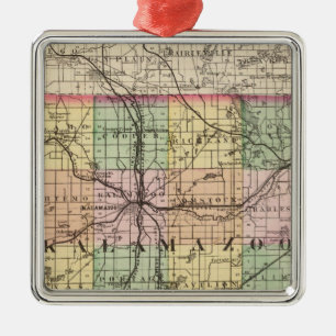 Map of Kalamazoo County, Michigan Metal Tree Decoration