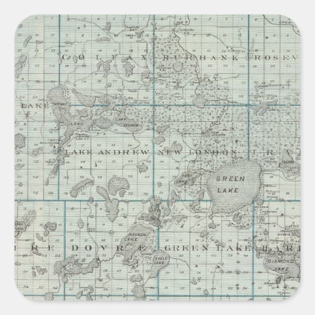 Map of Kandiyohi County, Minnesota Square Sticker (Front)