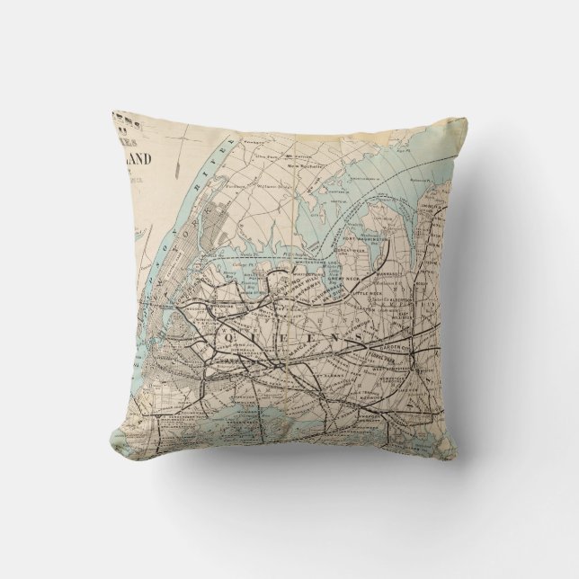 Map of Kings, Queens, Long Island Cushion (Front)