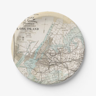 Map of Kings, Queens, Long Island Paper Plate
