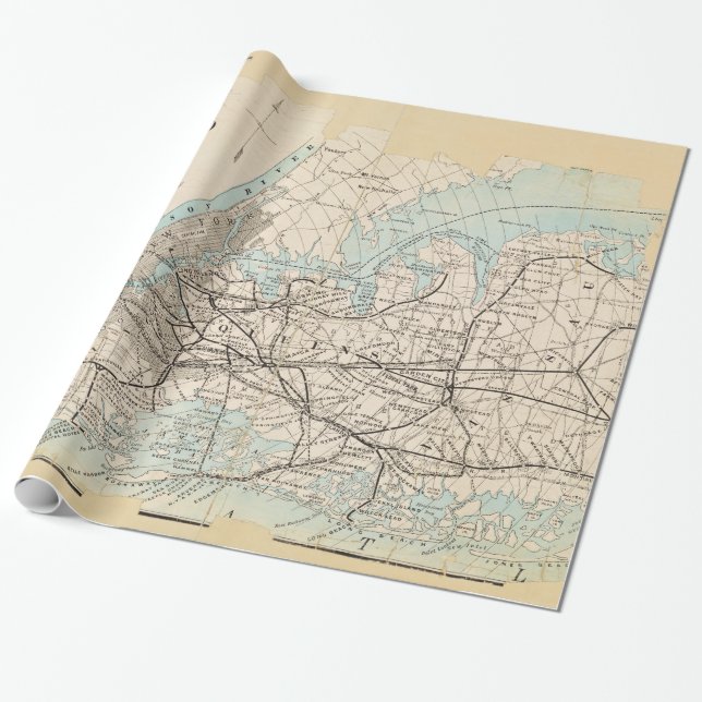 Map of Kings, Queens, Long Island Wrapping Paper (Unrolled)