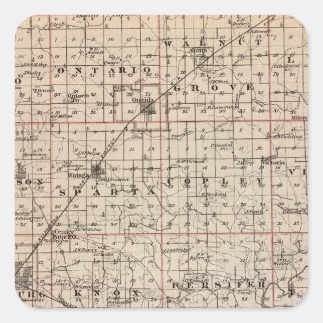 Map of Knox County Square Sticker (Front)