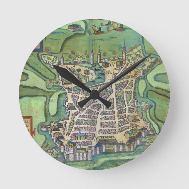 Map of La Rochelle, from 'Civitates Orbis Terrarum Round Clock (Front)