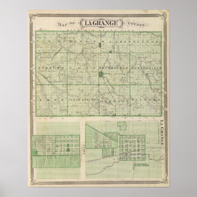 Map of Lagrange County with La Grange, Lima Poster (Front)