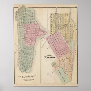 Map of Lake City, and Map of Wabasha, Minnesota Poster