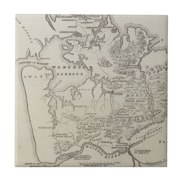 Map of land between Auckland & Waikato River Ceramic Tile (Front)