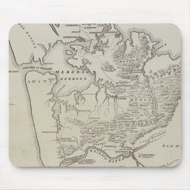 Map of land between Auckland & Waikato River Mouse Pad (Front)