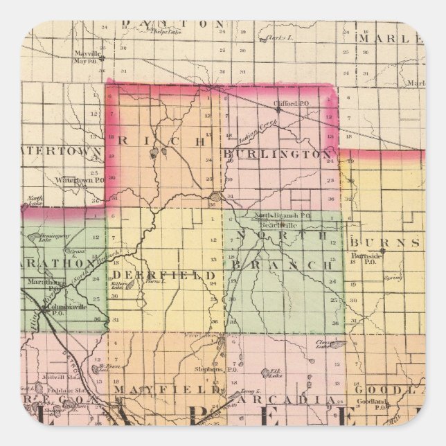 Map of Lapeer County, Michigan Square Sticker (Front)