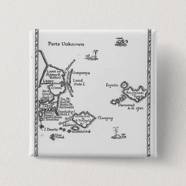 Map of Laputa, Balnibari, Luggnagg 15 Cm Square Badge (Front)