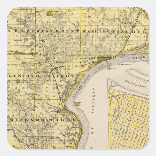 Map of Lee County and Montrose, State of Iowa Square Sticker (Front)
