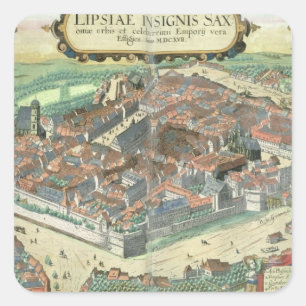 Map of Leipzig, from 'Civitates Orbis Terrarum' by Square Sticker