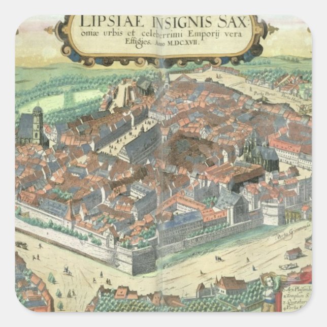 Map of Leipzig, from 'Civitates Orbis Terrarum' by Square Sticker (Front)