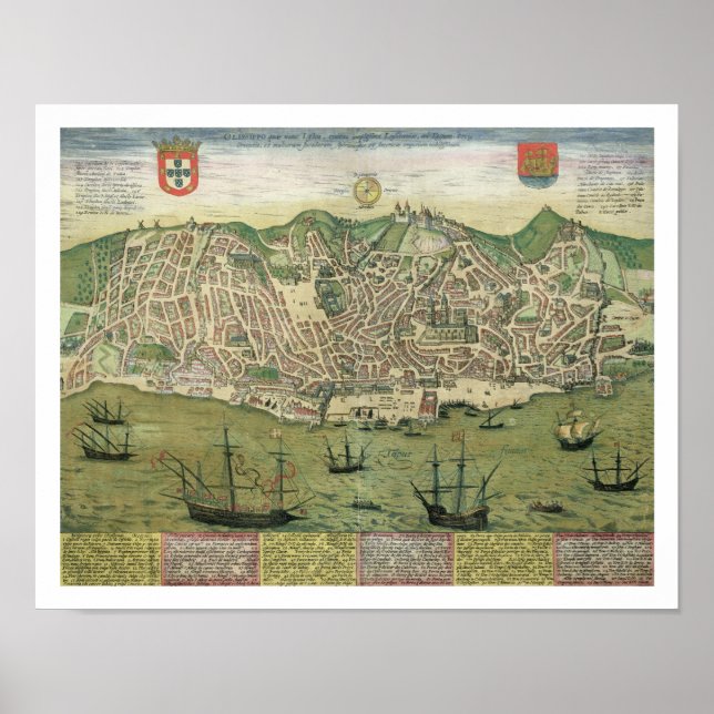Map of Lisbon, from 'Civitates Orbis Terrarum' by Poster (Front)