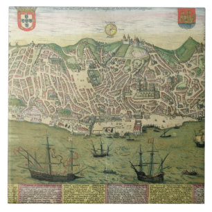 Map of Lisbon, from 'Civitates Orbis Terrarum' by Tile