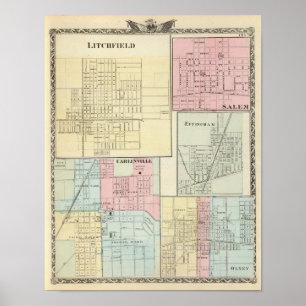 Map of Litchfield, Carlinsville, Salem Poster