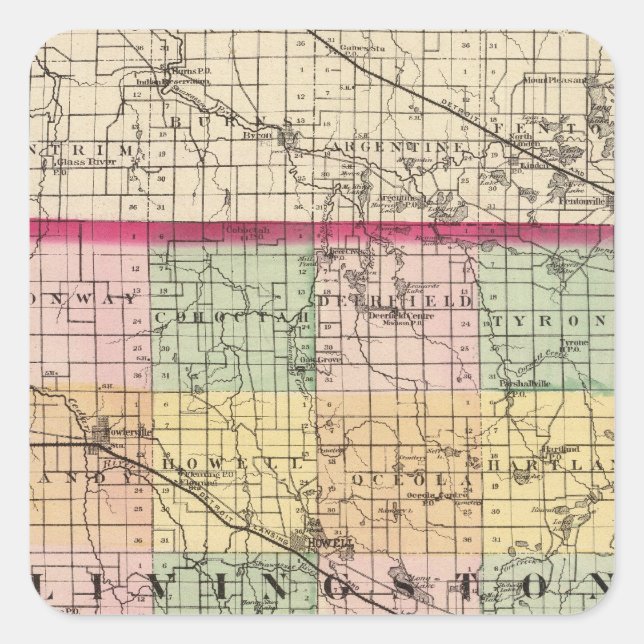Map of Livingston County, Michigan Square Sticker (Front)