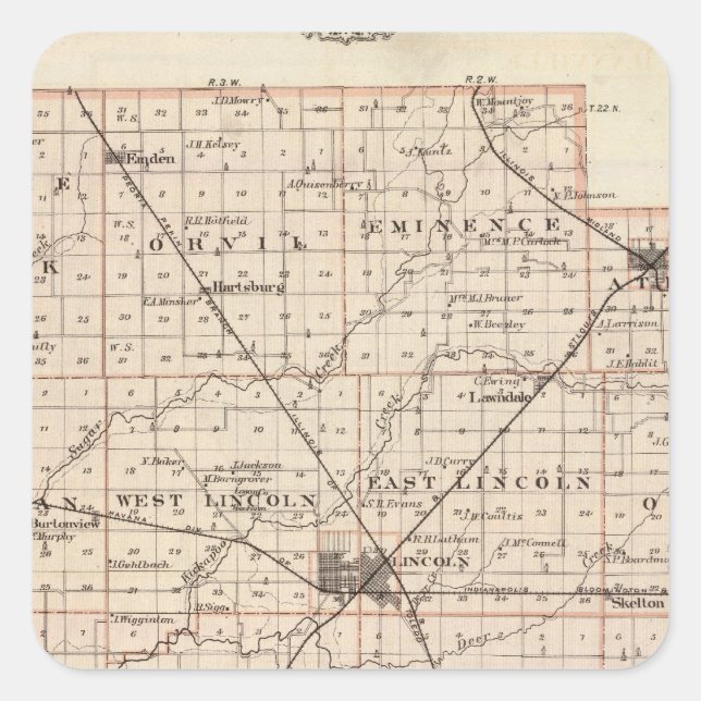 Map of Logan County Square Sticker (Front)