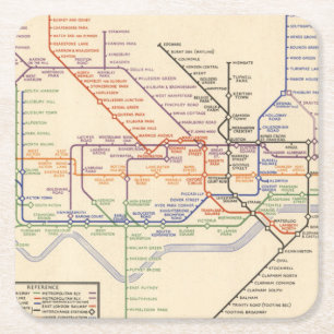Map of London's Underground Railways Square Paper Coaster