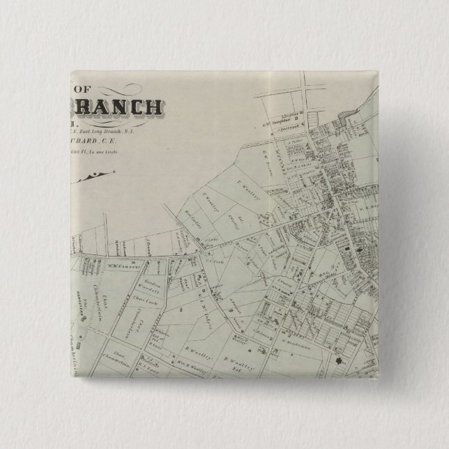 Map of Long Branch, NJ 15 Cm Square Badge (Front)