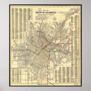 Map of Los Angeles Public Transit in 1909 Poster