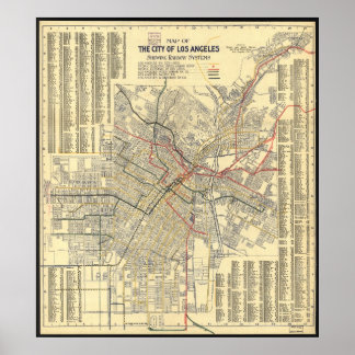 Map of Los Angeles Public Transit in 1909 Poster