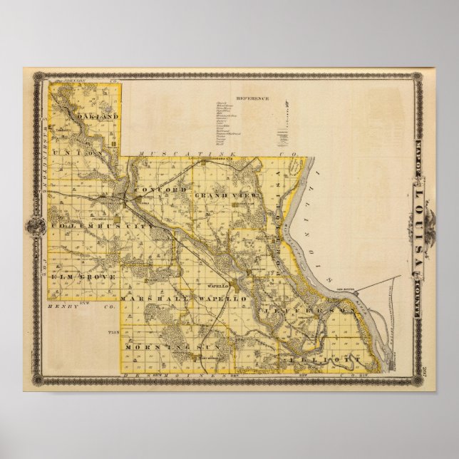 Map of Louisa County, State of Iowa Poster (Front)