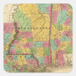 Map of Louisiana Mississippi And Alabama Square Sticker