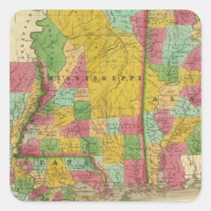 Map of Louisiana, Mississippi and Alabama Square Sticker