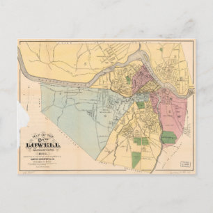 Map of Lowell, Massachusets (1881) Postcard