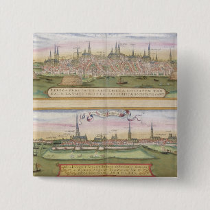 Map of Lubeck and Hamburg, from 'Civitates Orbis T 15 Cm Square Badge