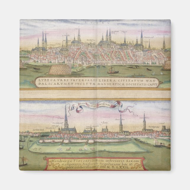 Map of Lubeck and Hamburg, from 'Civitates Orbis T Magnet (Front)