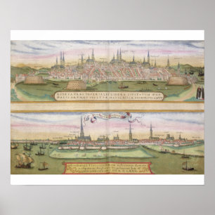 Map of Lubeck and Hamburg, from 'Civitates Orbis T Poster