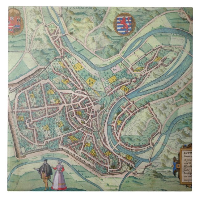 Map of Luxembourg, from 'Civitates Orbis Terrarum' Tile (Front)