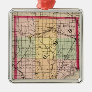 Map of Macomb County, Michigan Metal Tree Decoration