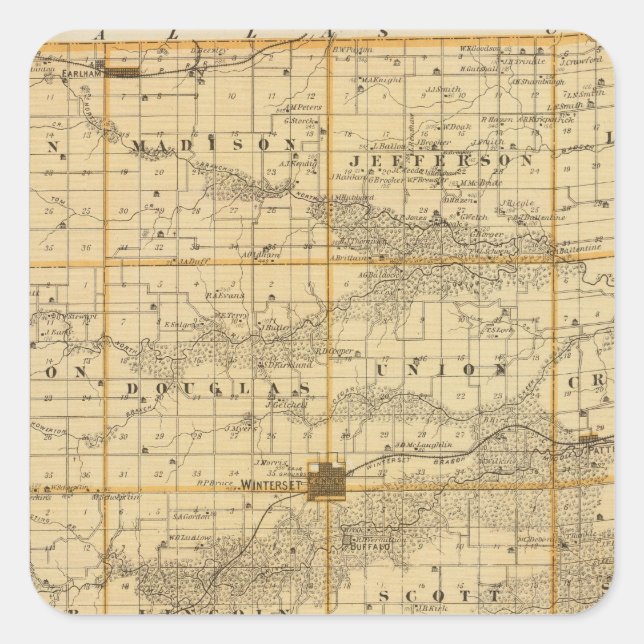 Map of Madison County, State of Iowa Square Sticker (Front)