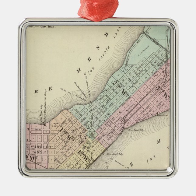 Map of Madison, Wisconsin Metal Ornament (Front)