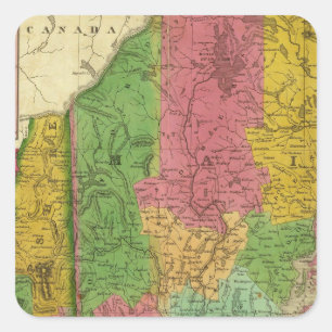 Map of Maine, New Hampshire, and Vermont Square Sticker
