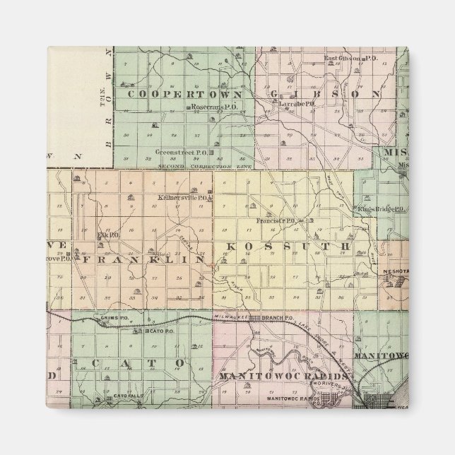 Map of Manitowoc County, State of Wisconsin Magnet (Front)