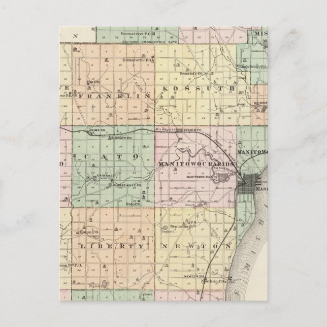 Map of Manitowoc County, State of Wisconsin Postcard (Front)