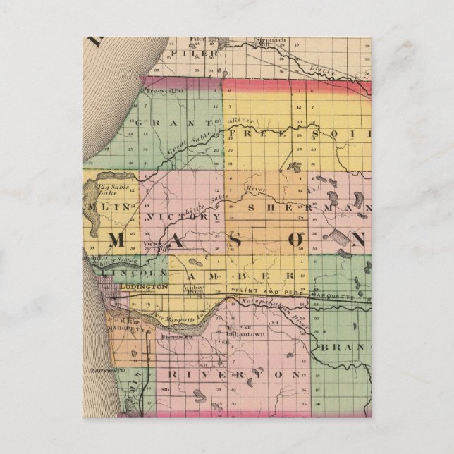Map of Mason County, Michigan Postcard (Front)