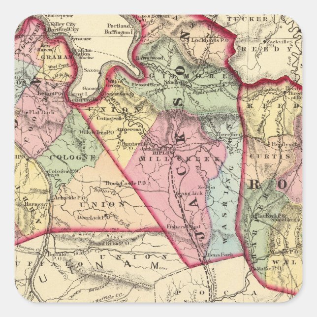 Map of Mason, Jackson, Roane counties Square Sticker (Front)