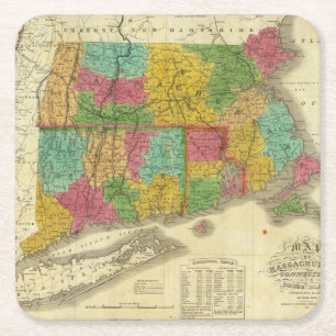 Map of Massachusetts and Connecticut Square Paper Coaster