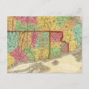 Map of Massachusetts Connecticut And Rhode Island Postcard