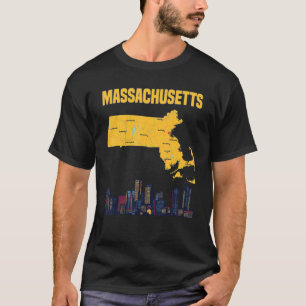 Map Of Massachusetts State Major Cities Boston Cit T-Shirt