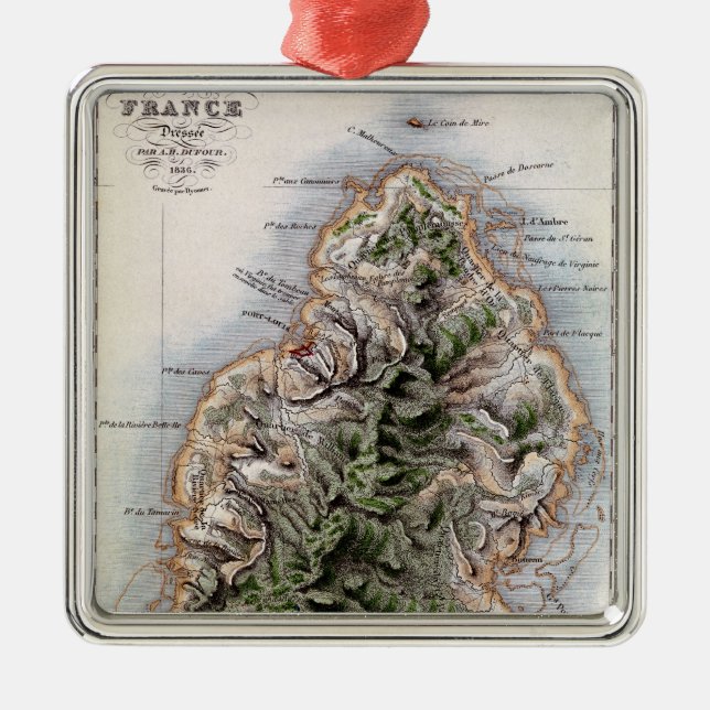 Map of Mauritius, illustration 'Paul et Virginie' Metal Tree Decoration (Front)