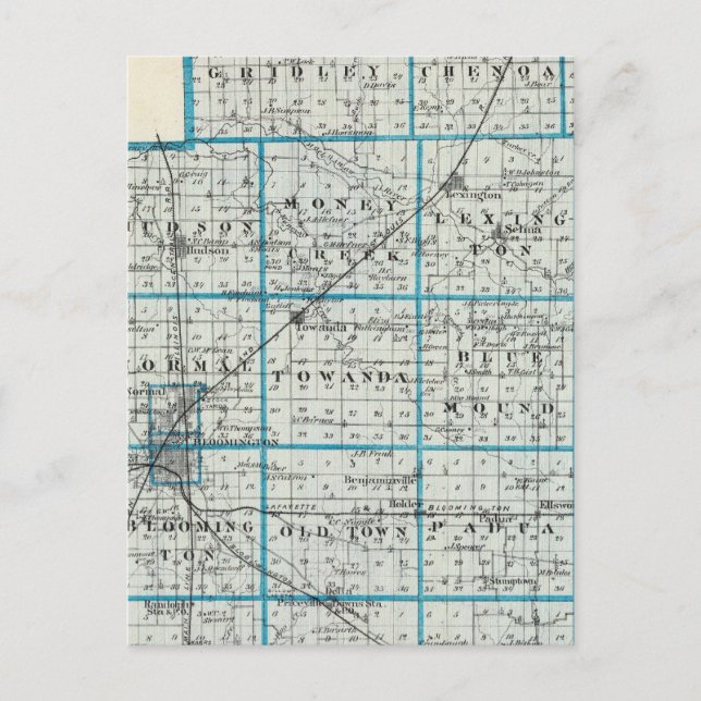 Map of McLean County and Le Roy Postcard (Front)