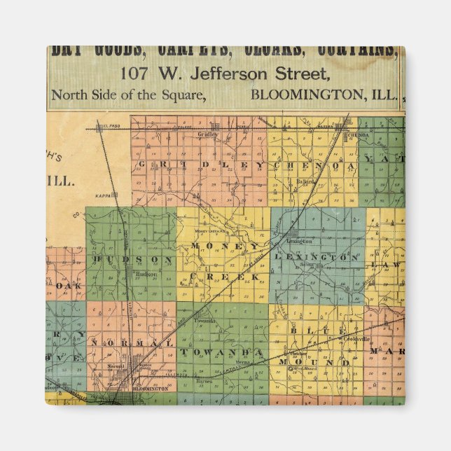 Map of McLean County, Illinois 1886 Magnet (Front)