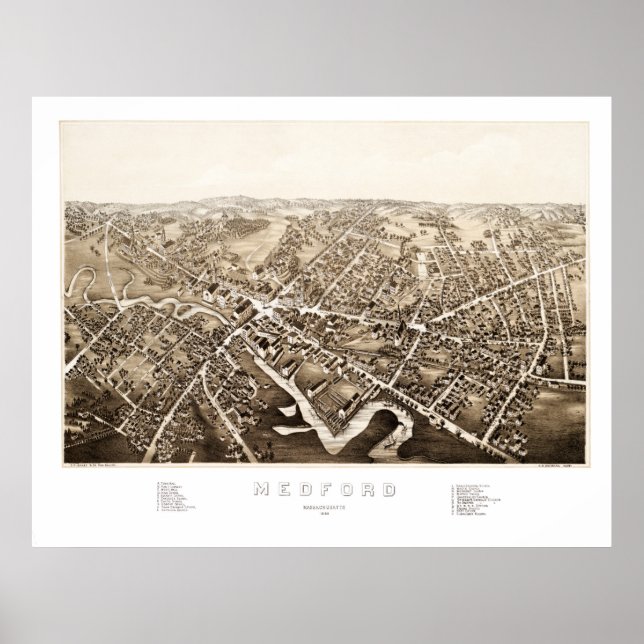 Map of Medford, Massachusetts from 1880 Poster (Front)