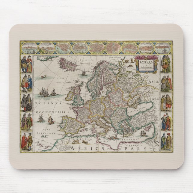Map of Mediaeval Europe (by Willem Blaeu) Mouse Pad (Front)