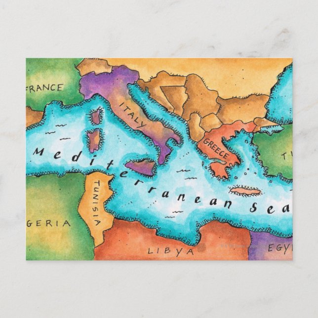 Map of Mediterranean Sea Postcard (Front)